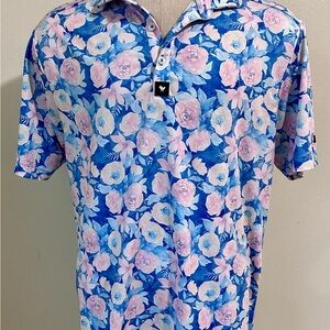 Bad Birdie Polo Shirt Roses Flowers Performance Stretch Men's Medium